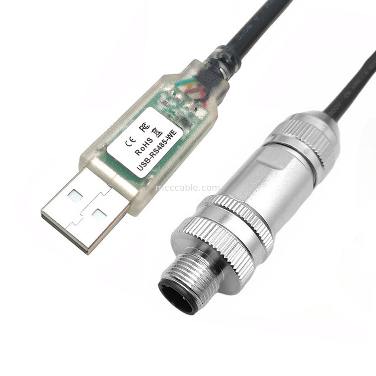 Ειδικός σύνδεσμος βιομηχανικού ρομπότ, USB σε RS485 σειριακό καλώδιο σε M12 ανδρικό και θηλυκό υδατοασφαλές μεταλλικό σύνδεσμο κεφαλής