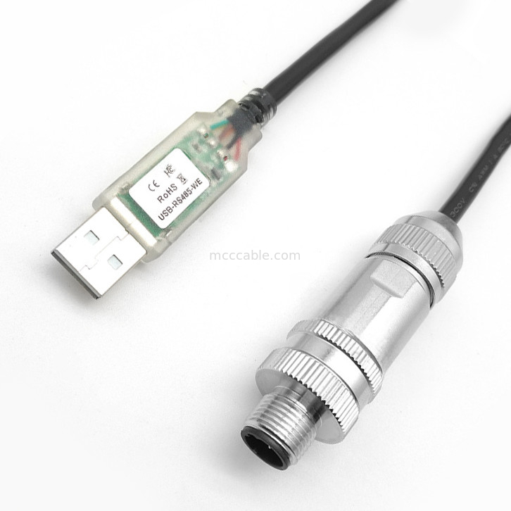 Ειδικός σύνδεσμος βιομηχανικού ρομπότ, USB σε RS485 σειριακό καλώδιο σε M12 ανδρικό και θηλυκό υδατοασφαλές μεταλλικό σύνδεσμο κεφαλής