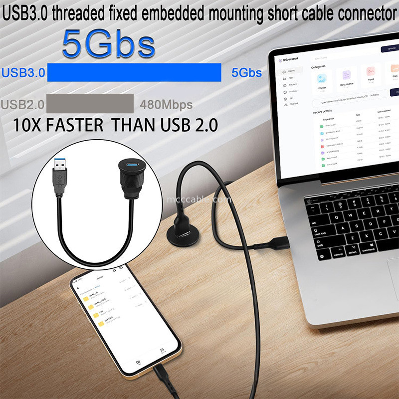 Προσαρμοσμένο κάλυμμα USB3.0 calbe Καλώδιο πίνακα ελέγχου αυτοκινήτου στρογγυλό κεφάλι USB3.0 αρσενικό σε θηλυκό καλώδιο επέκτασης