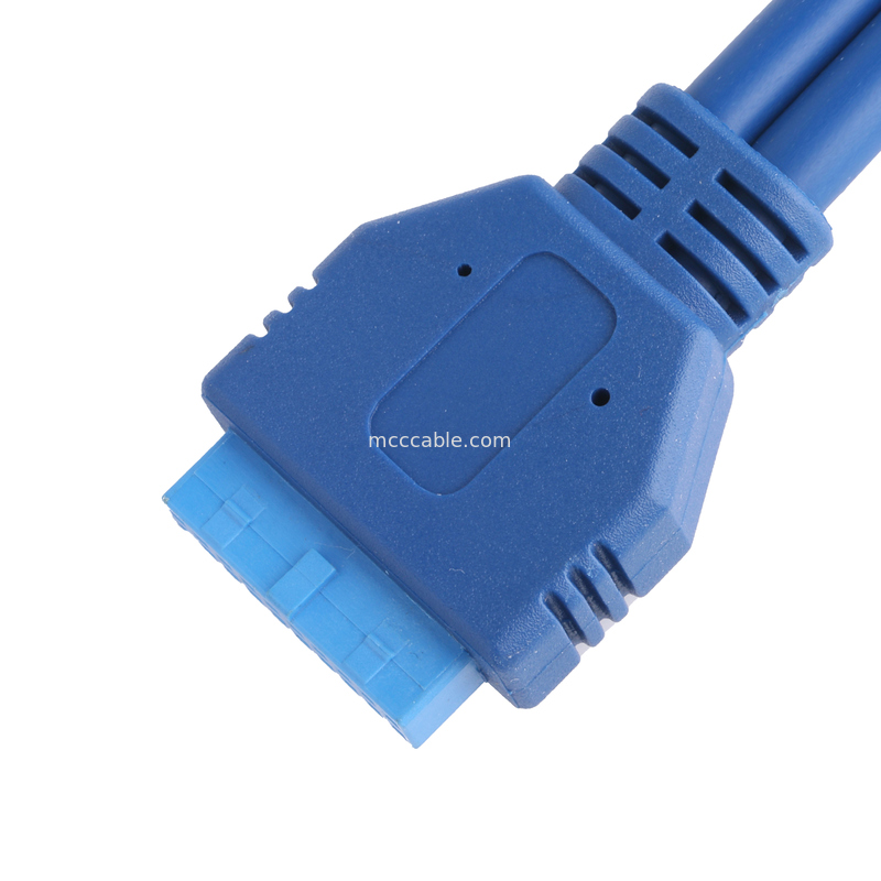 USB 3.0 Cable Assembly, 20-Pin Dual IDC Blue Connectors, UL 2725 Compliant